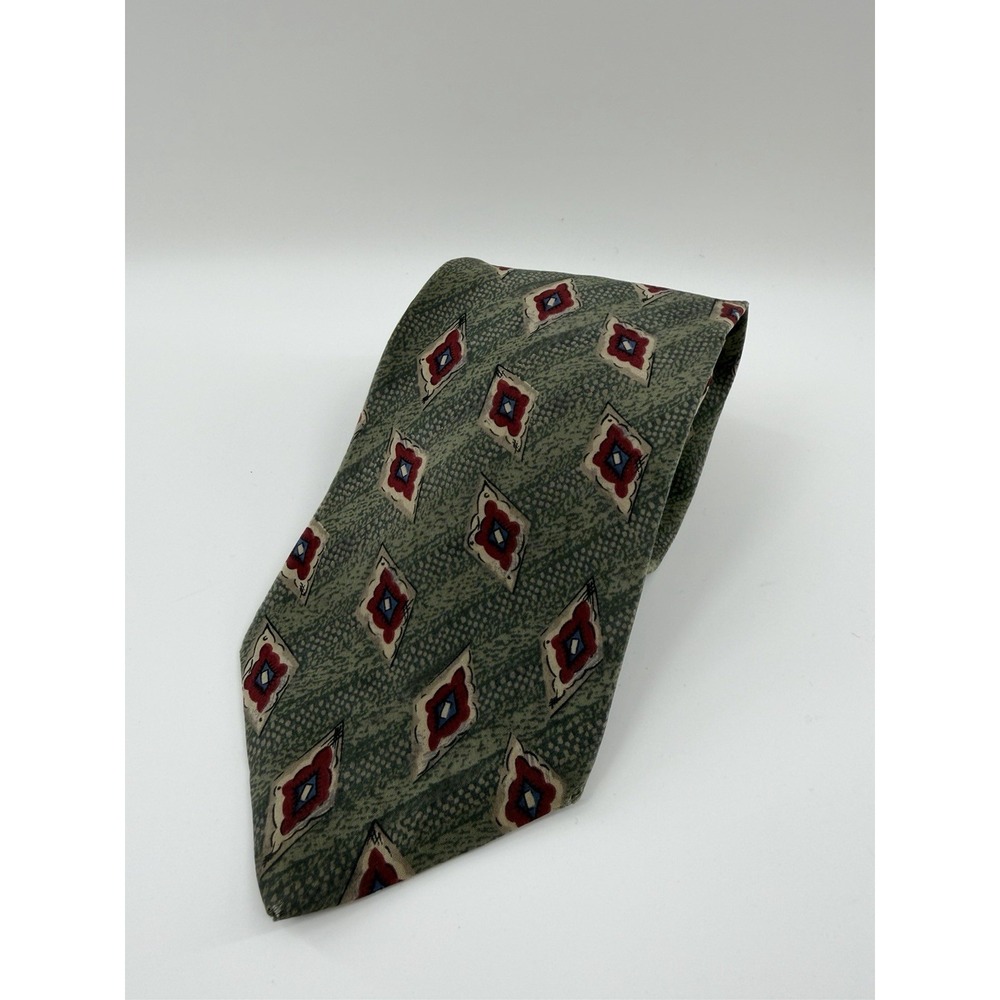 Vtg Bill Blass Tie Mens One Size Green Geometric Silk Art Deco Jacquard Classic